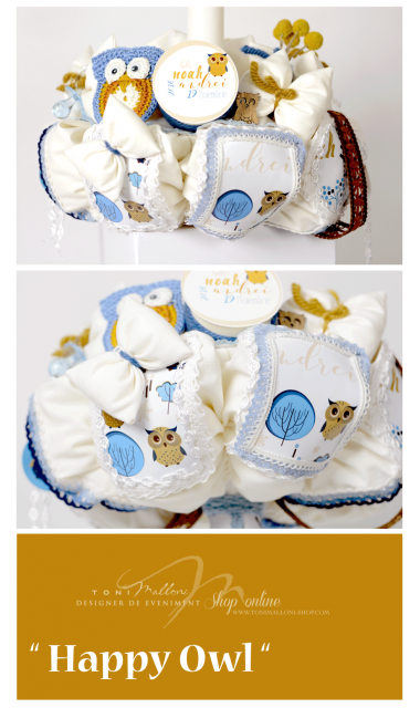 Lumanare de botez cu bufnite personalizata, 65x4 cm, Bufnita vesela 4